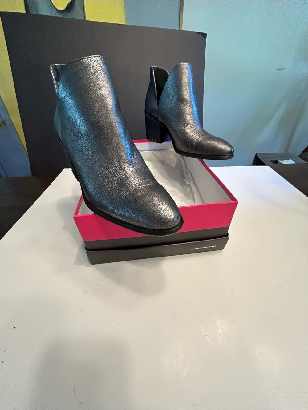 Vince Camuto grey Leather Slip-On Ankle Booties